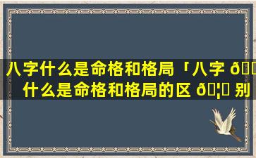 八字什么是命格和格局「八字 🐕 什么是命格和格局的区 🦊 别」